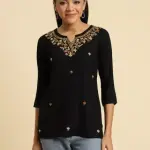 Aiza Kashmiri Black Short Kurti