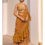 Mustard Damini Ruffle Pre-Draped Saree with Stitched Blouse