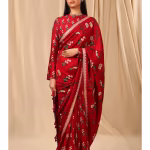 Red Spring Blossom Saree with Unstitched Blouse