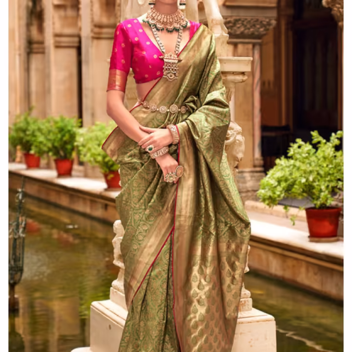 Laser Green Zari Woven Banarasi Saree With Unstitched Blouse