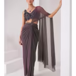 Women’s Lavender Crystal Embellished Pre Drape Saree with Stitched Blouse