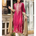 Wine Ethnic Motif Printed Rayon Straight Kurta & Dupatta Set with Buttons
