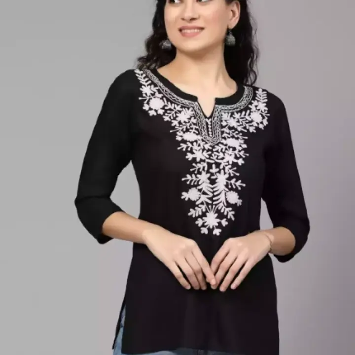Black Kashmiri Embroidered Short Kurti