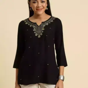 Black Pashmina Work Short Kurti