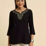 Black Pashmina Work Short Kurti