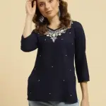 Blue Kashmiri Silk Work Short Kurti
