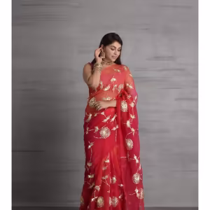 Pink Shaded Chiffon Saree with Gota Patti Work with Unstitched Blouse