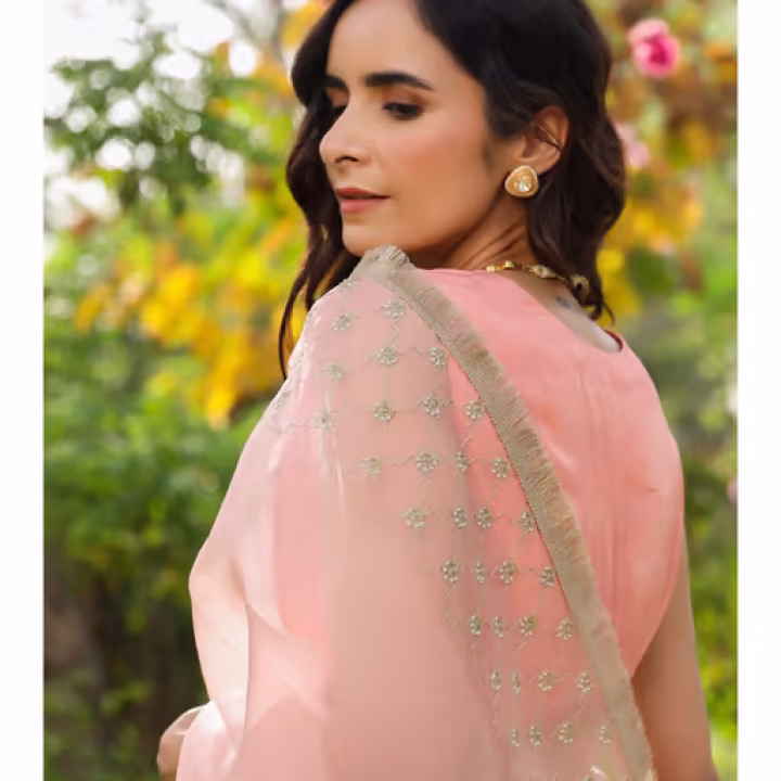 Peach Saree with Unstitched Blouse