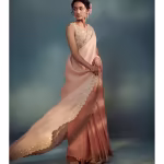 Peach Organza Saree with Blouse & Petticoat with Stitched Blouse