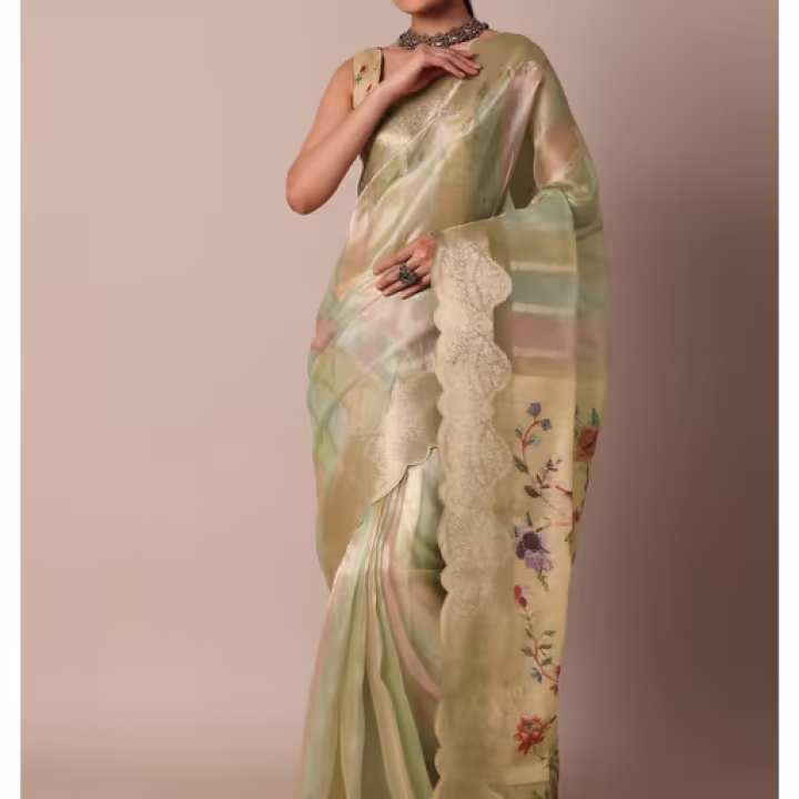 Printed Pallu Classic Beige Ragkart Kora Silk Saree with Unstitched Blouse Piece