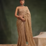 Beige Nutmeg Embellished Saree with Unstitched Blouse