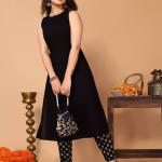 Black Rayon Solid A Line Kurta and Pant for Women (Set of 2)