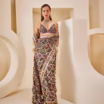 Women’s Printed Embellished Saree with Stitched Blouse and Petticoat