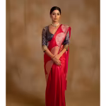 Bhagwati Red-Pink Shot Silk Mashroo Saree with Unstitched Blouse