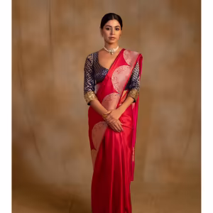 Bhagwati Red-Pink Shot Silk Mashroo Saree with Unstitched Blouse