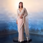 Light Peach Net Saree with Stitched Blouse and Petticoat