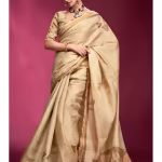 Bright Cream Woven Tussar Silk Saree with Unstitched Blouse