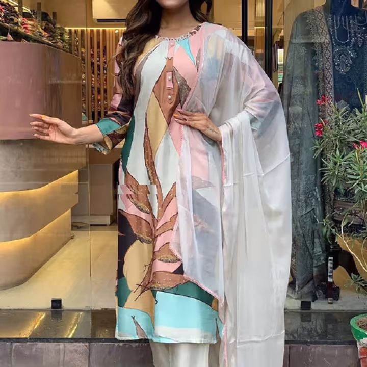 Women Polyester Printed Multi-Color Kurta and Pant with Dupatta (Set of 3)
