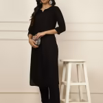 Black Solid Kurta with Pant (Set of 2)