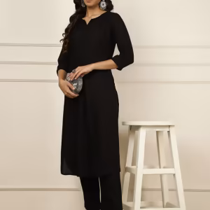 Black Solid Kurta with Pant (Set of 2)