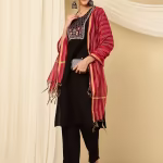 Cotton Blend Embroidered Kurta with Pant and Dupatta (Set of 3)