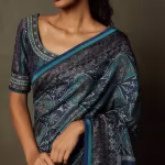 Blue Kulah Floral Saree with Unstitched Blouse (Set of 2)