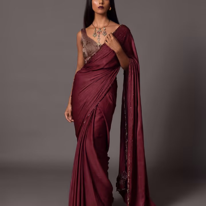 Namib Maroon Beaded Saree with Blouse