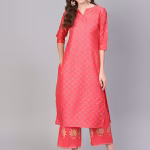 Coral Block Printed Kurta And Coral Block Printed With Pocket Palazzo (Set of 2)