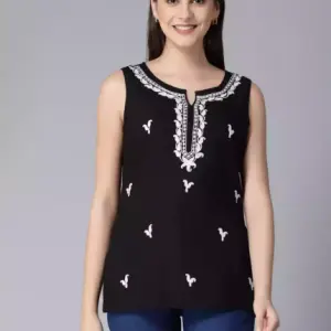 Laiba Black Sleeveless Short Kurti
