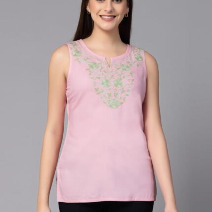 Nadia Kashmiri Light Pink Sleeveless Kurti