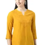 Mustard Self Chikankari Short Kurti