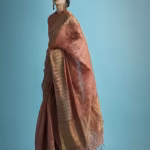Salmon Embroidered Silk Saree With Blouse Piece