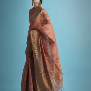 Salmon Embroidered Silk Saree With Blouse Piece