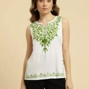 White Sleeveless Short Kurti